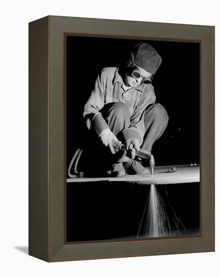 Female Welder at Work in a Steel Mill, Replacing Men Called to Duty During World War II-Margaret Bourke-White-Framed Premier Image Canvas