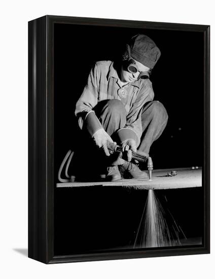 Female Welder at Work in a Steel Mill, Replacing Men Called to Duty During World War II-Margaret Bourke-White-Framed Premier Image Canvas