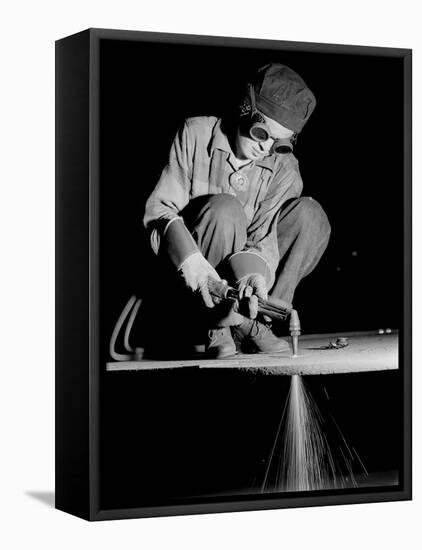 Female Welder at Work in a Steel Mill, Replacing Men Called to Duty During World War II-Margaret Bourke-White-Framed Premier Image Canvas