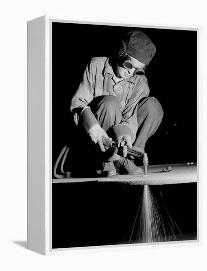 Female Welder at Work in a Steel Mill, Replacing Men Called to Duty During World War II-Margaret Bourke-White-Framed Premier Image Canvas