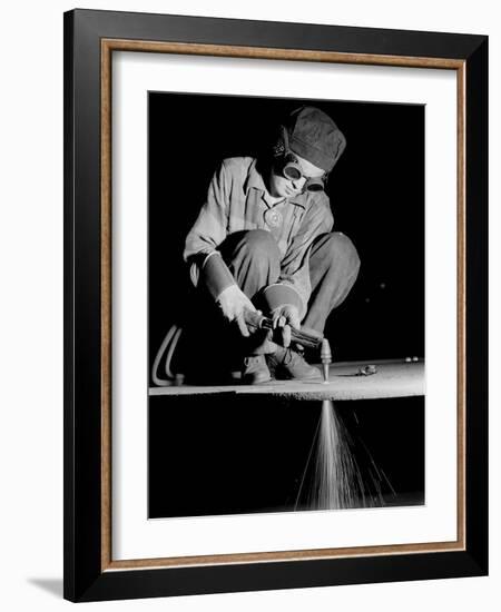 Female Welder at Work in a Steel Mill, Replacing Men Called to Duty During World War II-Margaret Bourke-White-Framed Photographic Print