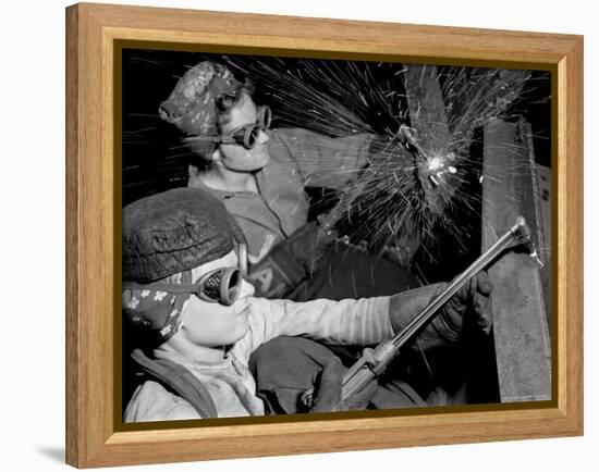 Female Welders at Work in a Steel Mill, Replacing Men Called to Duty During World War II-Margaret Bourke-White-Framed Premier Image Canvas