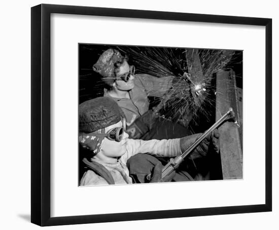 Female Welders at Work in a Steel Mill, Replacing Men Called to Duty During World War II-Margaret Bourke-White-Framed Premium Photographic Print