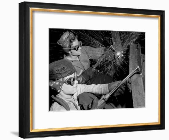 Female Welders at Work in a Steel Mill, Replacing Men Called to Duty During World War II-Margaret Bourke-White-Framed Premium Photographic Print