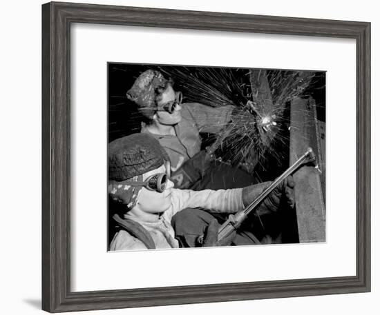 Female Welders at Work in a Steel Mill, Replacing Men Called to Duty During World War II-Margaret Bourke-White-Framed Premium Photographic Print