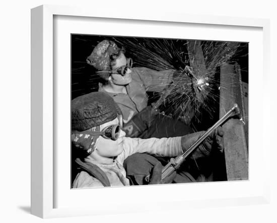 Female Welders at Work in a Steel Mill, Replacing Men Called to Duty During World War II-Margaret Bourke-White-Framed Premium Photographic Print