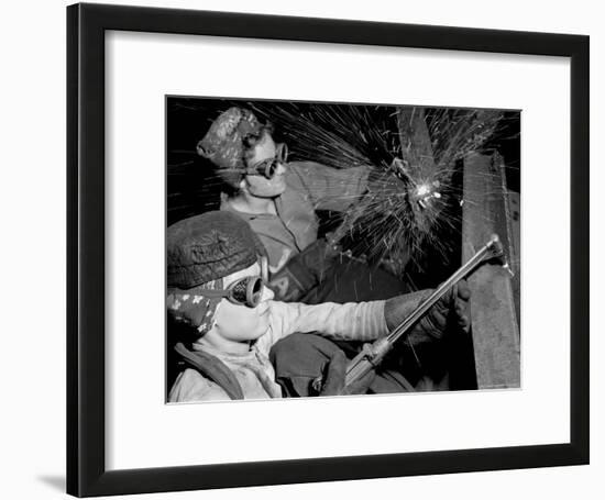 Female Welders at Work in a Steel Mill, Replacing Men Called to Duty During World War II-Margaret Bourke-White-Framed Photographic Print