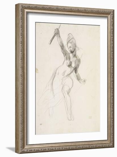 Femme à demi-nue brandissant un bâton ; Etude pour la "Liberté guidant le peuple" ; 1830-Eugene Delacroix-Framed Giclee Print