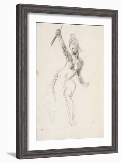 Femme à demi-nue brandissant un bâton ; Etude pour la "Liberté guidant le peuple" ; 1830-Eugene Delacroix-Framed Giclee Print