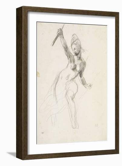 Femme à demi-nue brandissant un bâton ; Etude pour la "Liberté guidant le peuple" ; 1830-Eugene Delacroix-Framed Giclee Print