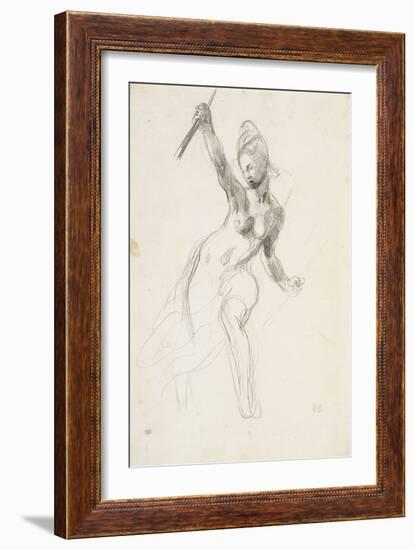 Femme à demi-nue brandissant un bâton ; Etude pour la "Liberté guidant le peuple" ; 1830-Eugene Delacroix-Framed Giclee Print