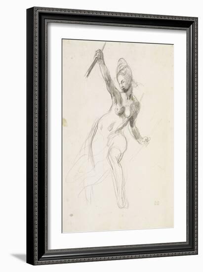 Femme à demi-nue brandissant un bâton ; Etude pour la "Liberté guidant le peuple" ; 1830-Eugene Delacroix-Framed Giclee Print