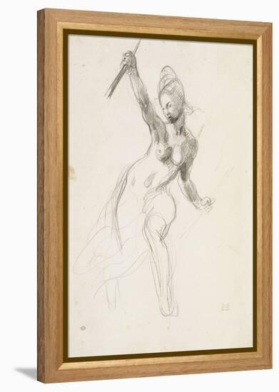 Femme à demi-nue brandissant un bâton ; Etude pour la "Liberté guidant le peuple" ; 1830-Eugene Delacroix-Framed Premier Image Canvas