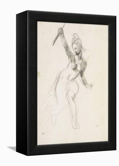 Femme à demi-nue brandissant un bâton ; Etude pour la "Liberté guidant le peuple" ; 1830-Eugene Delacroix-Framed Premier Image Canvas