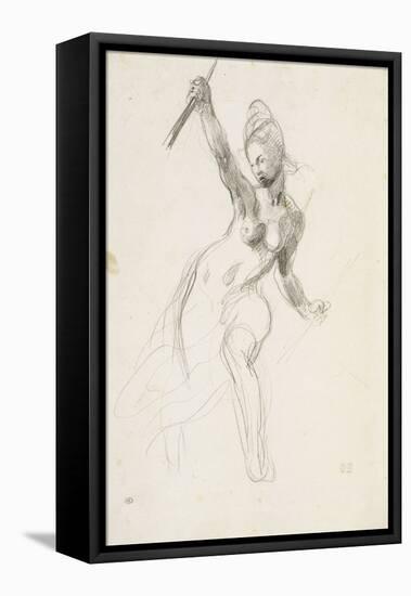 Femme à demi-nue brandissant un bâton ; Etude pour la "Liberté guidant le peuple" ; 1830-Eugene Delacroix-Framed Premier Image Canvas