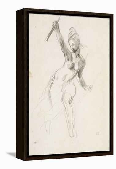 Femme à demi-nue brandissant un bâton ; Etude pour la "Liberté guidant le peuple" ; 1830-Eugene Delacroix-Framed Premier Image Canvas