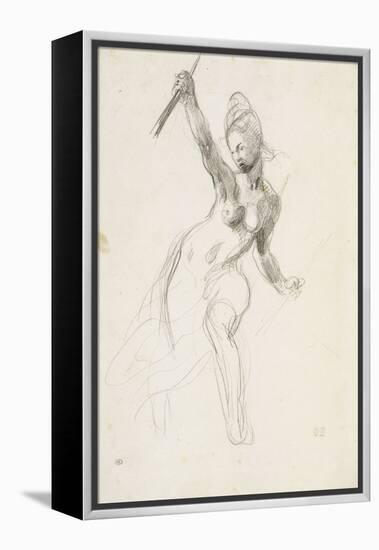 Femme à demi-nue brandissant un bâton ; Etude pour la "Liberté guidant le peuple" ; 1830-Eugene Delacroix-Framed Premier Image Canvas