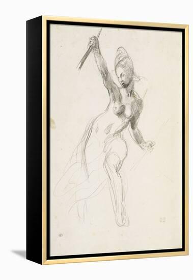 Femme à demi-nue brandissant un bâton ; Etude pour la "Liberté guidant le peuple" ; 1830-Eugene Delacroix-Framed Premier Image Canvas