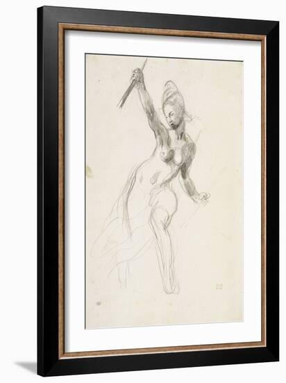 Femme à demi-nue brandissant un bâton ; Etude pour la "Liberté guidant le peuple" ; 1830-Eugene Delacroix-Framed Premium Giclee Print