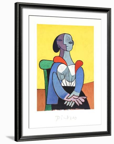 Femme A La Chaise Sur Fond Jaune-Pablo Picasso-Framed Collectable Print