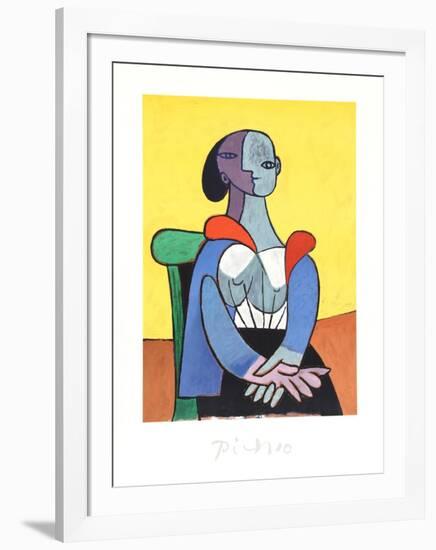 Femme A La Chaise Sur Fond Jaune-Pablo Picasso-Framed Collectable Print
