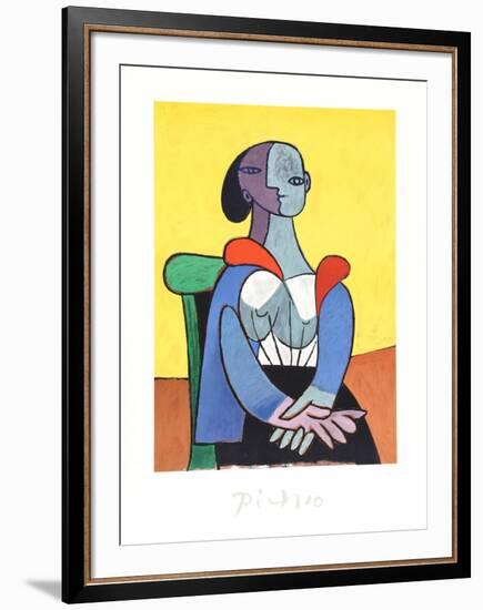 Femme A La Chaise Sur Fond Jaune-Pablo Picasso-Framed Collectable Print