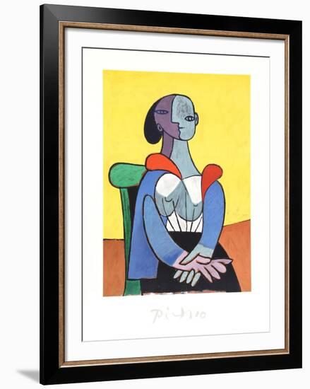 Femme A La Chaise Sur Fond Jaune-Pablo Picasso-Framed Collectable Print