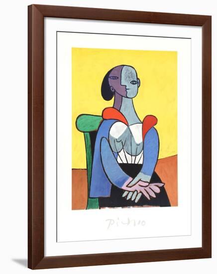 Femme A La Chaise Sur Fond Jaune-Pablo Picasso-Framed Collectable Print