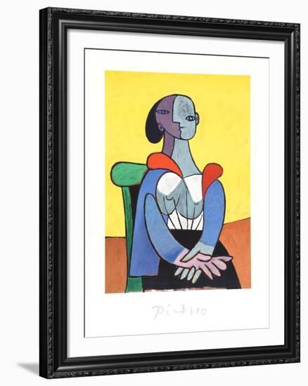 Femme A La Chaise Sur Fond Jaune-Pablo Picasso-Framed Collectable Print