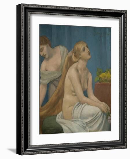 Femme a sa toilette-Woman at her toilette,1883. Canvas,75 x 63 cm R. F.3962.-Pierre Puvis de Chavannes-Framed Giclee Print