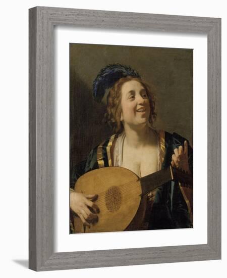 Femme accordant un luth-Gerrit Van Honthorst-Framed Giclee Print