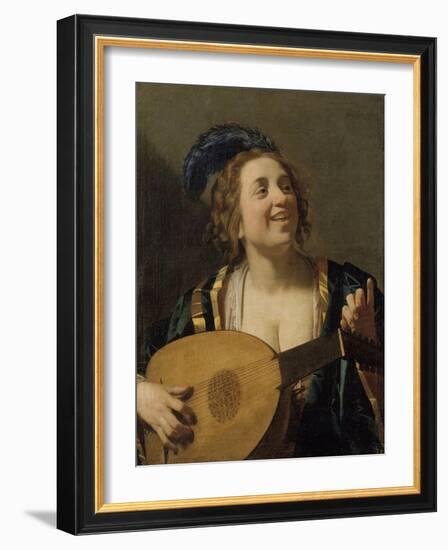 Femme accordant un luth-Gerrit Van Honthorst-Framed Giclee Print