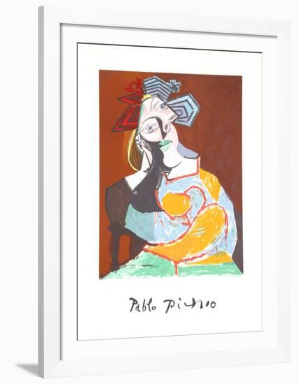 Femme Accoudee au Drapeau Bleu et Rouge-Pablo Picasso-Framed Collectable Print