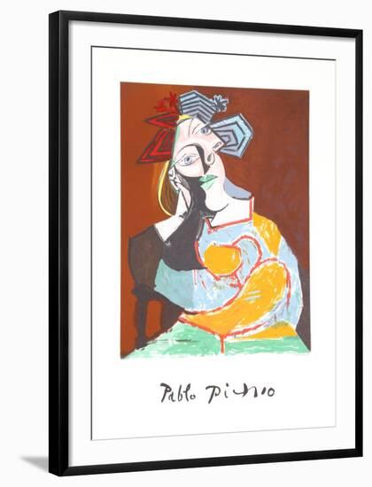 Femme Accoudee au Drapeau Bleu et Rouge-Pablo Picasso-Framed Collectable Print