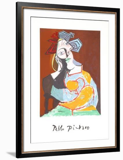 Femme Accoudee au Drapeau Bleu et Rouge-Pablo Picasso-Framed Collectable Print