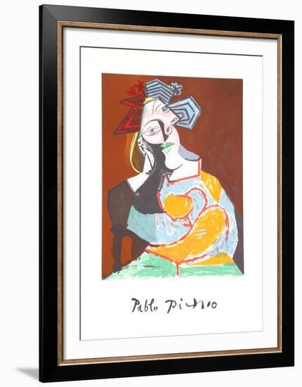 Femme Accoudee au Drapeau Bleu et Rouge-Pablo Picasso-Framed Collectable Print