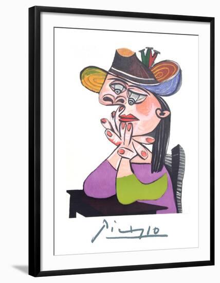 Femme Accoudee En Robe Mauve Et an Drapeau-Pablo Picasso-Framed Collectable Print