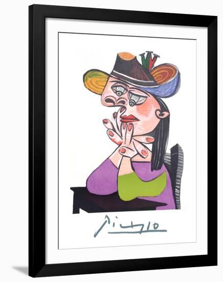 Femme Accoudee En Robe Mauve Et an Drapeau-Pablo Picasso-Framed Collectable Print