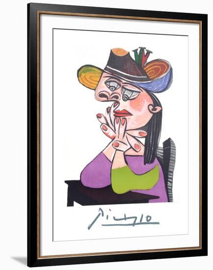 Femme Accoudee En Robe Mauve Et an Drapeau-Pablo Picasso-Framed Collectable Print