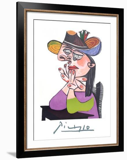 Femme Accoudee En Robe Mauve Et an Drapeau-Pablo Picasso-Framed Collectable Print