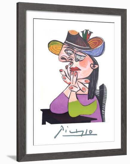 Femme Accoudee En Robe Mauve Et an Drapeau-Pablo Picasso-Framed Collectable Print