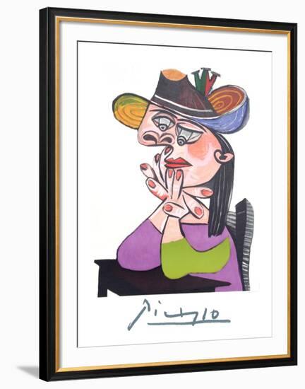 Femme Accoudee En Robe Mauve Et an Drapeau-Pablo Picasso-Framed Collectable Print