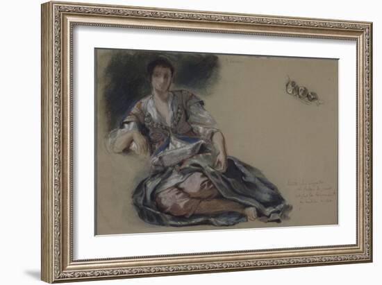 Femme arabe assise à terre et études de boutons;Etude pour" Les Femmes d'Alger"; vers 1833-1834-Eugene Delacroix-Framed Giclee Print