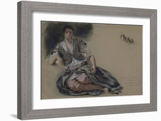 Femme arabe assise à terre et études de boutons;Etude pour" Les Femmes d'Alger"; vers 1833-1834-Eugene Delacroix-Framed Giclee Print