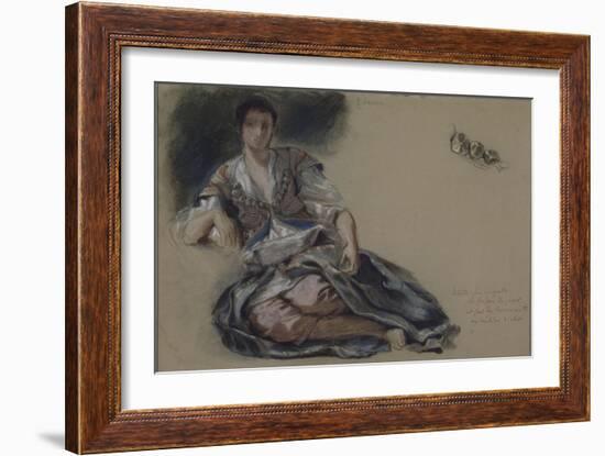 Femme arabe assise à terre et études de boutons;Etude pour" Les Femmes d'Alger"; vers 1833-1834-Eugene Delacroix-Framed Giclee Print