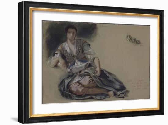 Femme arabe assise à terre et études de boutons;Etude pour" Les Femmes d'Alger"; vers 1833-1834-Eugene Delacroix-Framed Giclee Print