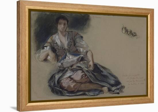 Femme arabe assise à terre et études de boutons;Etude pour" Les Femmes d'Alger"; vers 1833-1834-Eugene Delacroix-Framed Premier Image Canvas