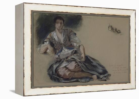 Femme arabe assise à terre et études de boutons;Etude pour" Les Femmes d'Alger"; vers 1833-1834-Eugene Delacroix-Framed Premier Image Canvas