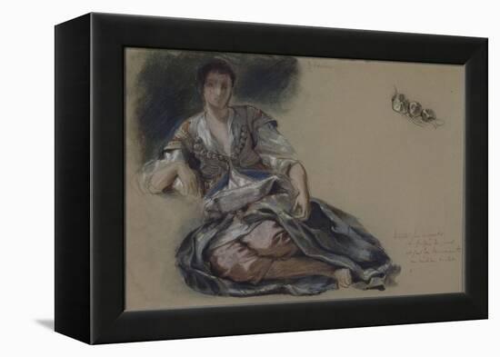 Femme arabe assise à terre et études de boutons;Etude pour" Les Femmes d'Alger"; vers 1833-1834-Eugene Delacroix-Framed Premier Image Canvas