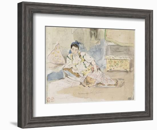 Femme arabe assise sur des coussins ; Etude pour les "Femmes d'Alger"-Eugene Delacroix-Framed Giclee Print